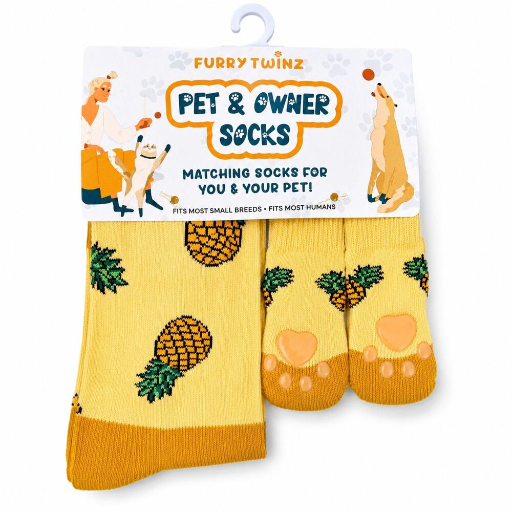 Furry Twinz Pet Owner Matching Socks Pineapple Yellow Dog Cat New